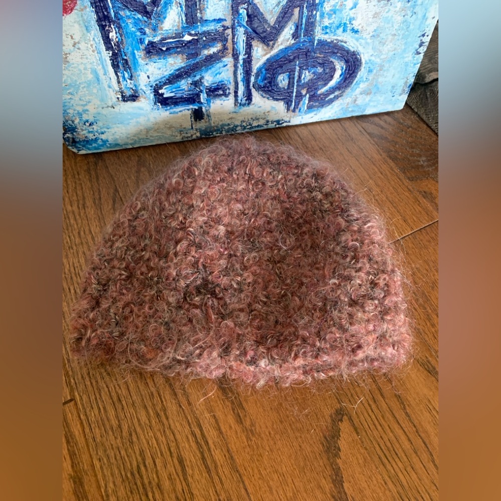 Curly Mohair Wool Blend Handmade 🇨🇦 Multicolor Blush Hat 19” Beanie Toque